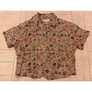 Bechamel ladies linen blend cropped, short sleeve blouse Floral print M Cottage